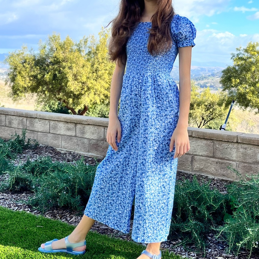 Janie and Jack Blue Floral Jumper for Girls